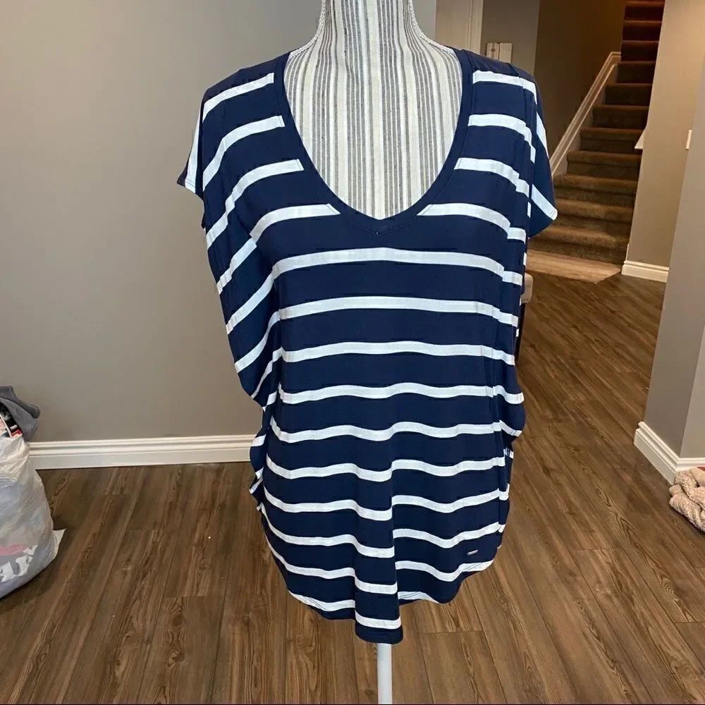 Nautical Tommy Hilfiger Navy Striped Ruffle Top XS